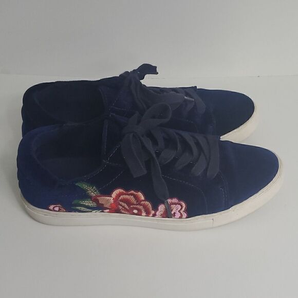 Kenneth Cole Reaction Joey 3 Blue Velvet Embroidered Floral Tennis Shoes Size 9M - Picture 3 of 12